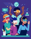 In a virtual reality lab a group of teens excitedly experiment with coding and programming to design an immersive VR