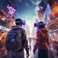 Virtual reality landscape of futuristic cityscape with advanced technology and gadgets