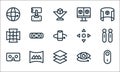 Virtual reality line icons. linear set. quality vector line set such as camera, d, cardboard, view, virtual, panoramic view,