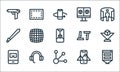 Virtual reality line icons. linear set. quality vector line set such as d hologram, options, tablet, ar, headset, sword,