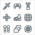 Virtual reality line icons. linear set. quality vector line set such as global, depth perception, vr, grid, virtual reality,