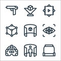 virtual reality line icons. linear set. quality vector line set such as platform, view, vr glasses, eye, view, d cube, vr, d