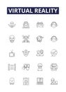Virtual reality line vector icons and signs. Virtual, Reality, Simulation, Immersive, Augmented, Interactive, 3D, Oculus