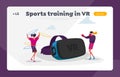 Virtual Reality Recreation Landing Page Template. Women Characters in Vr Goggles Boxing and Exercising with Hoops