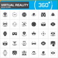 Virtual reality solid icons set. Innovation technologies, AR glasses, Head-mounted display, VR gaming device. Modern flat line des Royalty Free Stock Photo