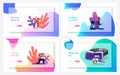 Virtual Reality Technology for Sports Workout Landing Page Template Set. Male Female Characters Use Augmented Reality