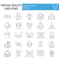 Virtual reality thin line icon set, augmented reality symbols collection, vector sketches, logo illustrations, game