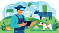 A virtual reality training program for farmers to learn how to use AI and advanced technology for livestock and Royalty Free Stock Photo
