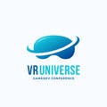 Virtual Reality Universe Abstract Vector Icon, Sign, or Logo Template. Electronic Glasses Silhouette with Orbit.