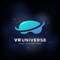 Virtual Reality Universe Abstract Vector Icon, Sign, or Logo Template. Electronic Glasses Silhouette on Realistic Space