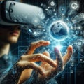 Virtual reality user exploring digital world with futuristic interface Royalty Free Stock Photo