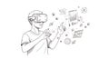 Virtual Reality User Interacting with Digital Data and Metaverse Interface Royalty Free Stock Photo