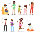 Virtual reality vector people in vr character gamer with vr glasses and person playing in virtually game illustration