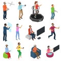 Virtual reality vector people in vr character gamer with vr glasses and person playing in virtually game illustration