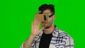 Virtual reality. VR glasses. Green screen. Close up