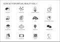 Virtual Reality (VR) icon set. Multiple symbols in flat design