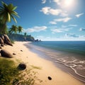 a virtual representation of a secluded beach with untouched summer sand trending on artstation