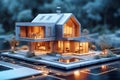 Virtual residential house hologram, 3D rendering of a building model Royalty Free Stock Photo