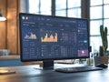 Virtual screen displaying cloud-based e-commerce dashboard