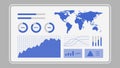 Virtual screen showing data analytics statistics chart dashboard, vector