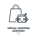 Virtual Shopping Assistant Icon. Chatbot, E-commerce, Robot. Editable Stroke. Vector Icon