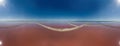 The saltpan Saline stretches Margherita di Savoia Apulia City Sea Coastline sed water in Italy Drone 360 vr Royalty Free Stock Photo