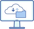 Virtual storage icon on computer screen. Service for saving personal data, program for uploading files