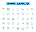 Virtual technology linear icons set. Immersive, Digital, Augmented, Cyber, Virtuality, Simulated, Holographic line Royalty Free Stock Photo