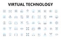 Virtual technology linear icons set. Immersive, Digital, Augmented, Cyber, Virtuality, Simulated, Holographic vector Royalty Free Stock Photo