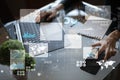 Virtual touch screen. Project management. Data analysis. Hitech technology solutions for business. Development. Royalty Free Stock Photo