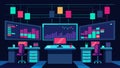 Virtual Trading Floor A stylized trading floor setup with digital screens showing realtime trading data depicting the