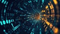 Virtual Tunnel Warp: Abstract Futuristic Cyberspace With Binary Data Flow, Coding, Hacking, And Big Data In Digital Code Royalty Free Stock Photo
