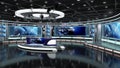 Virtual TV Studio News Set 1.2.8 Green screen background. 3d Rendering.