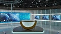 Virtual TV Studio News Set 3. Green screen background. 3d Rendering.