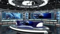 Virtual TV Studio News Set 1.2.6 Green screen background. 3d Rendering. Royalty Free Stock Photo