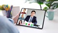 Virtual video conference, Work from home, Brainstorm planing teamwork, Asian business team making video call by web, Group of asia