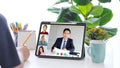 Virtual video conference, Work from home, Brainstorm planing teamwork, Asian business team making video call by web, Group of asia