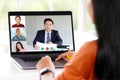 Virtual video conference, Work from home, Brainstorm planing teamwork, Asian business team making video call by web, Group of asia Royalty Free Stock Photo