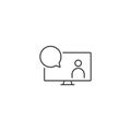 Virtual video interview work line icon. Screen webinar monitor digital news talk