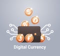 virtual wallet with golden coins cryptocurrency blockchain technology digital currency concept Royalty Free Stock Photo