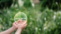 Virtual wellness elements hovering over hands in nature. Holistic health concept Royalty Free Stock Photo