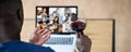 Virtual Wine Tasting Dinner Event Online Royalty Free Stock Photo