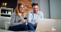 Virtual Wine Tasting Using Laptop. Online Party Royalty Free Stock Photo