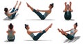 Virtual Woman in Yoga Boat Pose with 6 angles of view