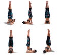 Virtual Woman in Yoga Shoulderstand Pose with 6 angles of view on white