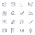 Virtual work line icons collection. Remote, Telecommuting, Digital, Online, Virtual, Distance, Web-based vector and