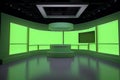 VirtualTV Studio Set. green screen background. 3d Rendering Virtual set studio for chroma footage Royalty Free Stock Photo