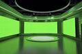 VirtualTV Studio Set. green screen background. 3d Rendering Virtual set studio for chroma footage Royalty Free Stock Photo