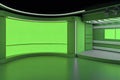VirtualTV Studio Set. green screen background. 3d Rendering Virtual set studio for chroma footage Royalty Free Stock Photo