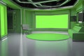 VirtualTV Studio Set. green screen background. 3d Rendering Virtual set studio for chroma footage Royalty Free Stock Photo